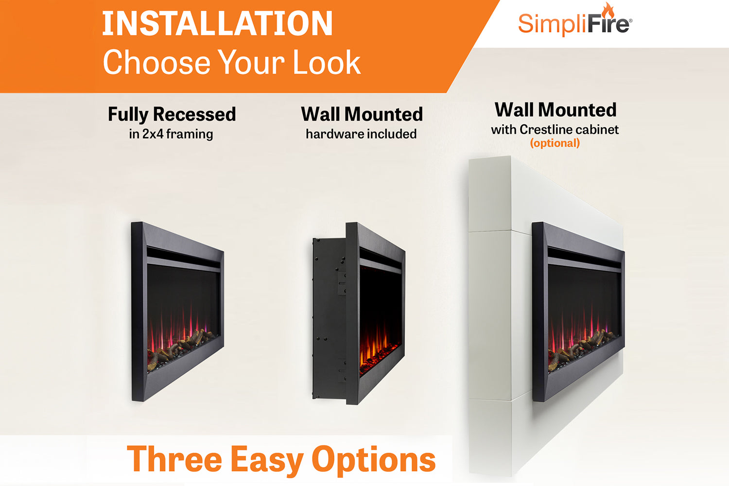 SimpliFire Allusion Slim 50'' Wall Mount / Recessed Electric Fireplace