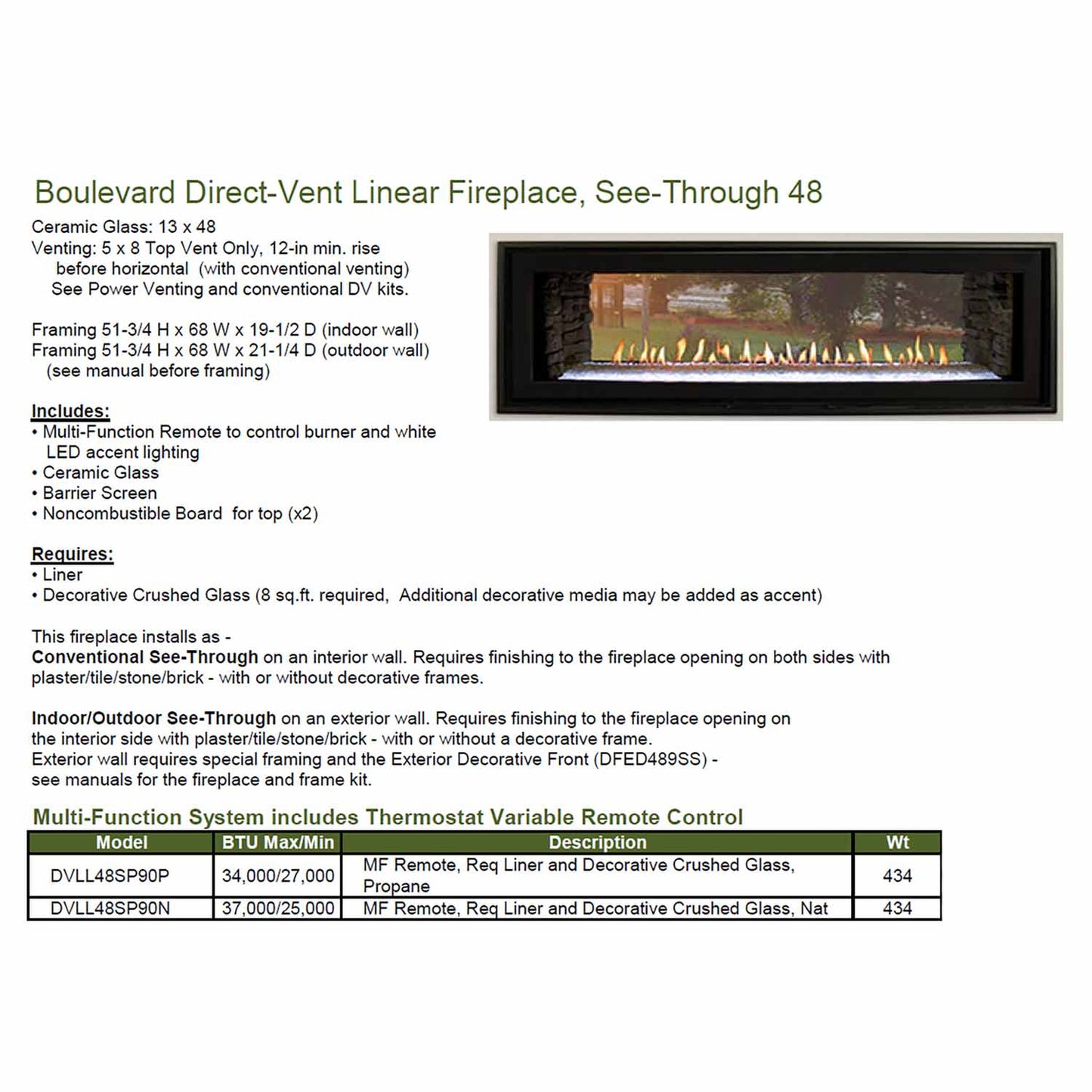 Empire 48 Inch Boulevard Direct Vent See-Through Indoor/Outdoor Linear Gas Fireplace - DVLL48SP-OUT