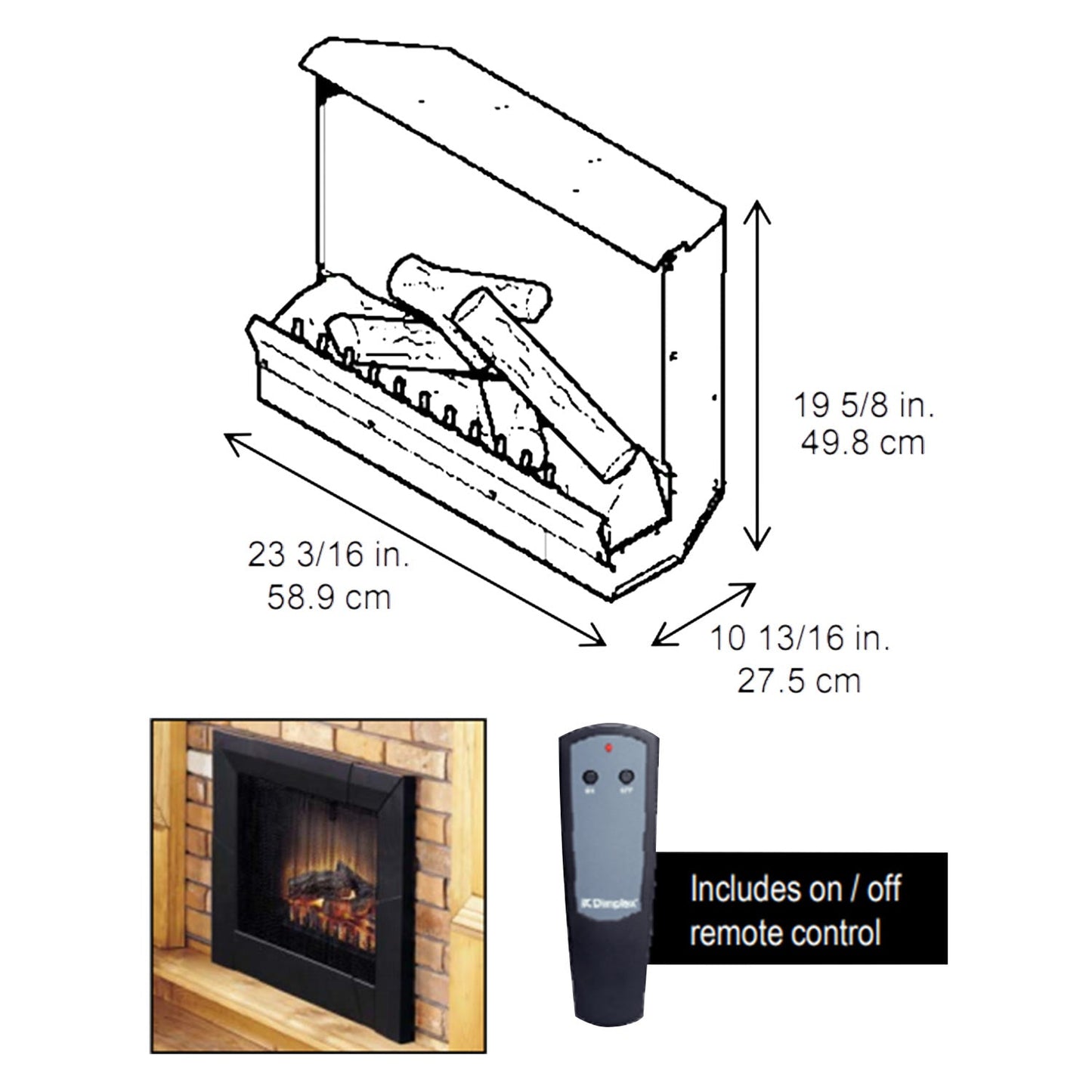 Dimplex Deluxe Fireplace Insert with Logs, 23-Inches