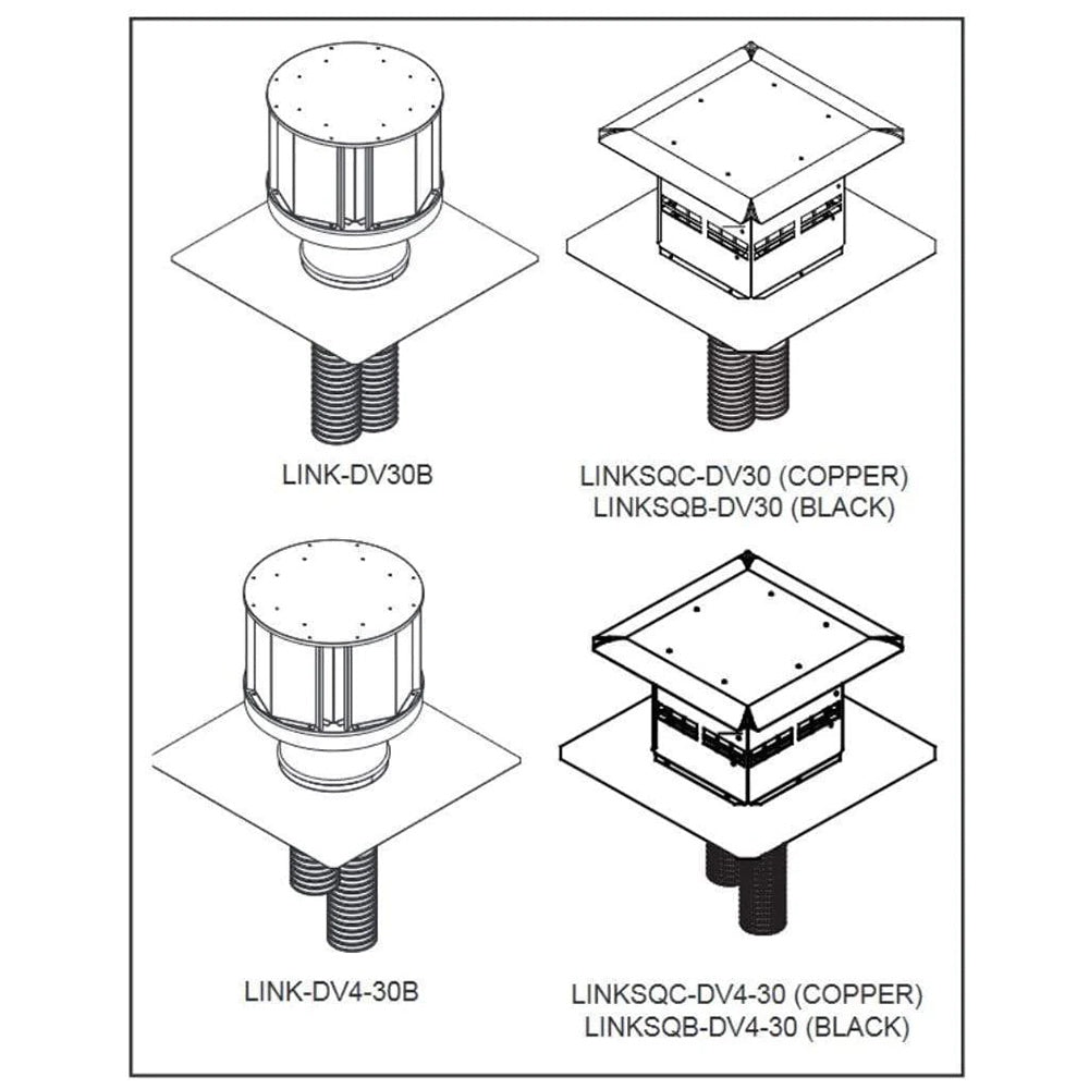 Majestic Direct Vent Insert Venting Kit With One 4-Foot Liner, One 30-Foot Liner and Black Termination Cap Components - LINKSQB-DV4-30