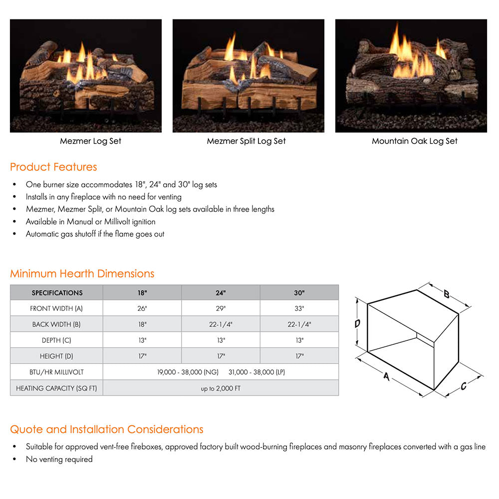 Monessen Mountain Oak Vent-Free Gas Log Set (LUMMTOK-Config)