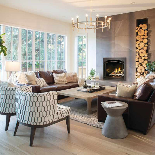 Napoleon Elevation X 36 Direct Vent Fireplace Living Room Arched Whitney Antique Pewter, Birch Log Set V1