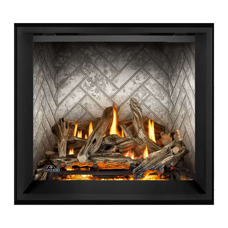 Napoleon Elevation X 36 Direct Vent Fireplace with Old Town Red Herringbone Interior Panel and Birch Log Set