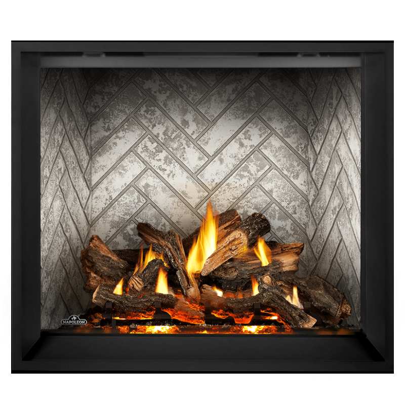 Napoleon Elevation X 42" Direct Vent Fireplace with Antique Ledgestone Brick Interior Panel and Driftwood Log Set