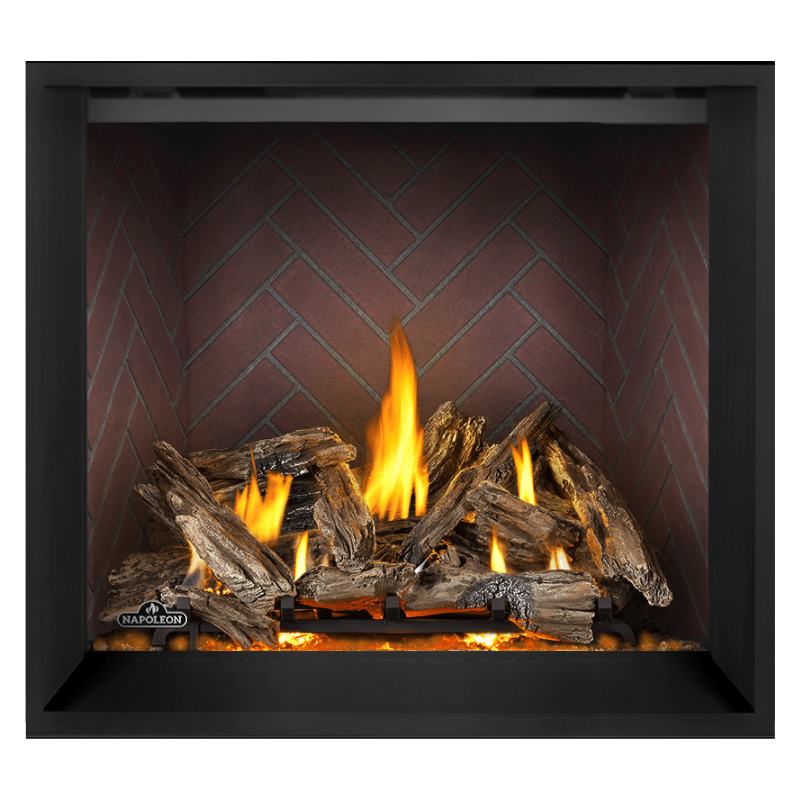 Napoleon Elevation X 42" Direct Vent Fireplace with Old Town Red Herringbone Interior Panel and Birch Log Set
