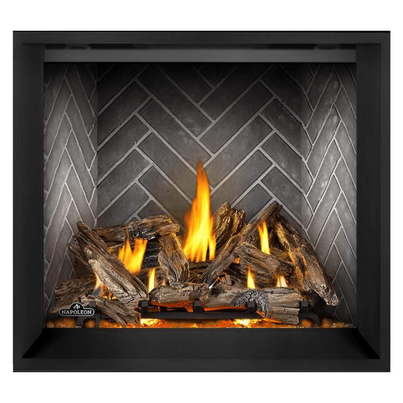 Napoleon Elevation X 36" Direct Vent Fireplace with Antique Ledgestone Brick Interior Panel and Birch Log Set