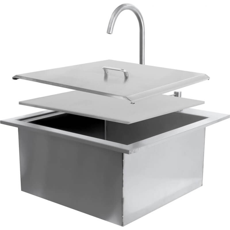 BBQ Generals Elite Series 21-Inch Outdoor Rated Drop-In Bar Sink With Hot/Cold Faucet