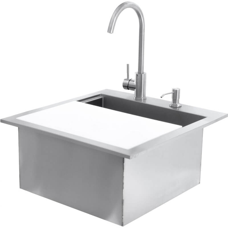 BBQ Generals Elite Series 21-Inch Outdoor Rated Drop-In Bar Sink With Hot/Cold Faucet