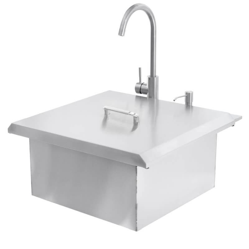 BBQ Generals Elite Series 21-Inch Outdoor Rated Drop-In Bar Sink With Hot/Cold Faucet