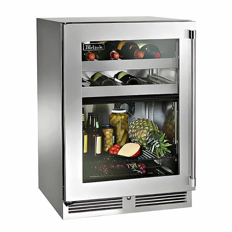 Perlick 24-Inch Signature Series Glass Door Dual Zone Outdoor Refrigerator/Wine Reserve w/ Lock - HP24CO-4-3