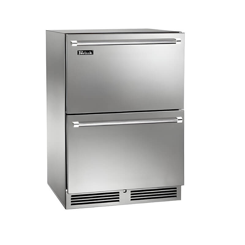 Perlick 24-Inch Signature Series Stainless Steel Dual Zone Outdoor Freezer/Refrigerator Drawers w/ Lock - HP24ZO-4-5DL