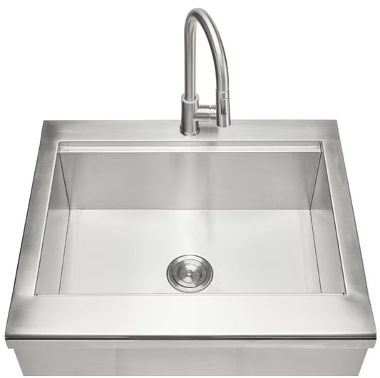 Coyote 30" Stainless Steel Farmhouse Sink With Drain, Faucet, Strainer & Cover - C3FHSINK