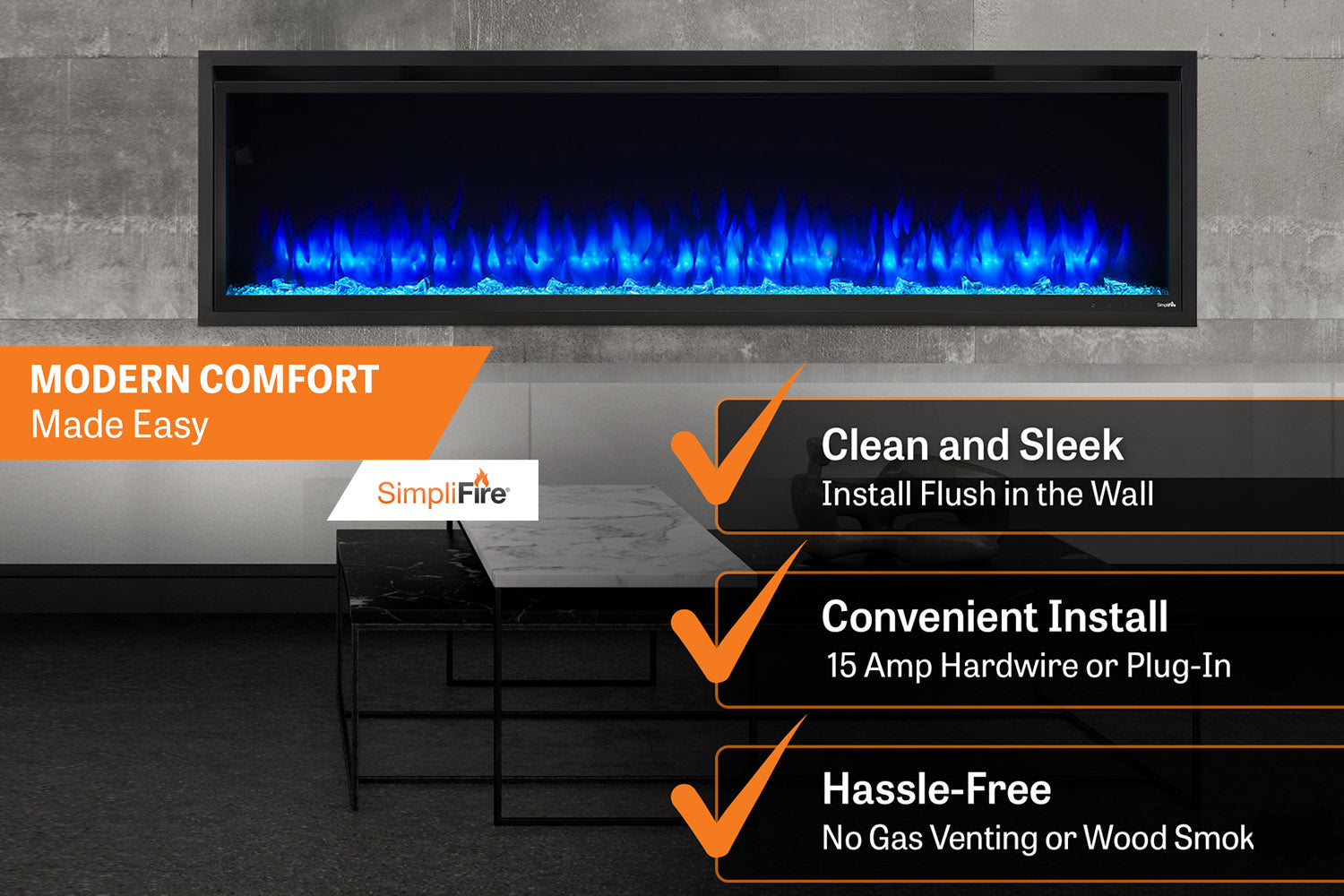 SimpliFire Allusion Platinum 72'' Wall Mount / Recessed  Electric Fireplace