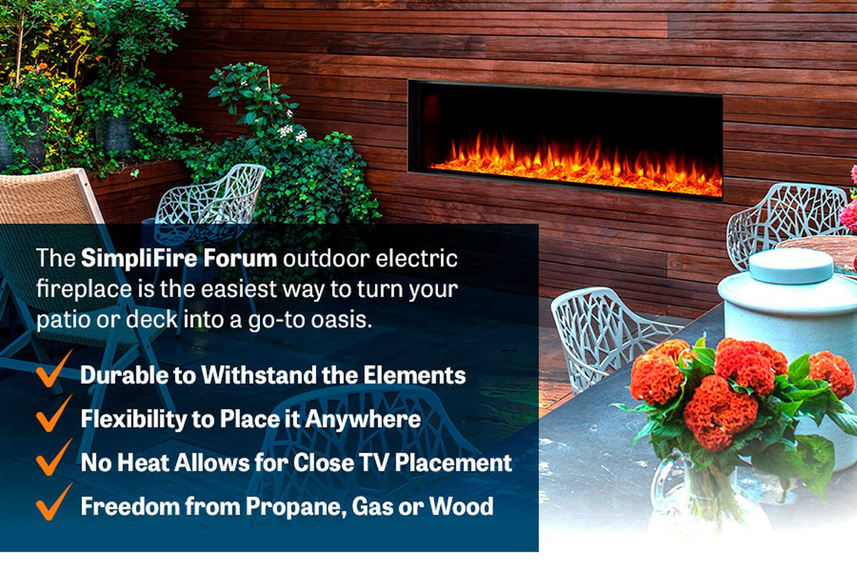 SimpliFire Forum 43'' Outdoor Recessed Built-in Electric Fireplace