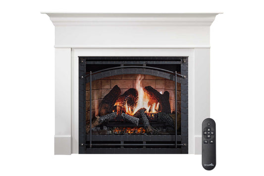 SimpliFire Inception 36" Virtual Fireplace | Wescott Mantel Package |Chateau Forge Front