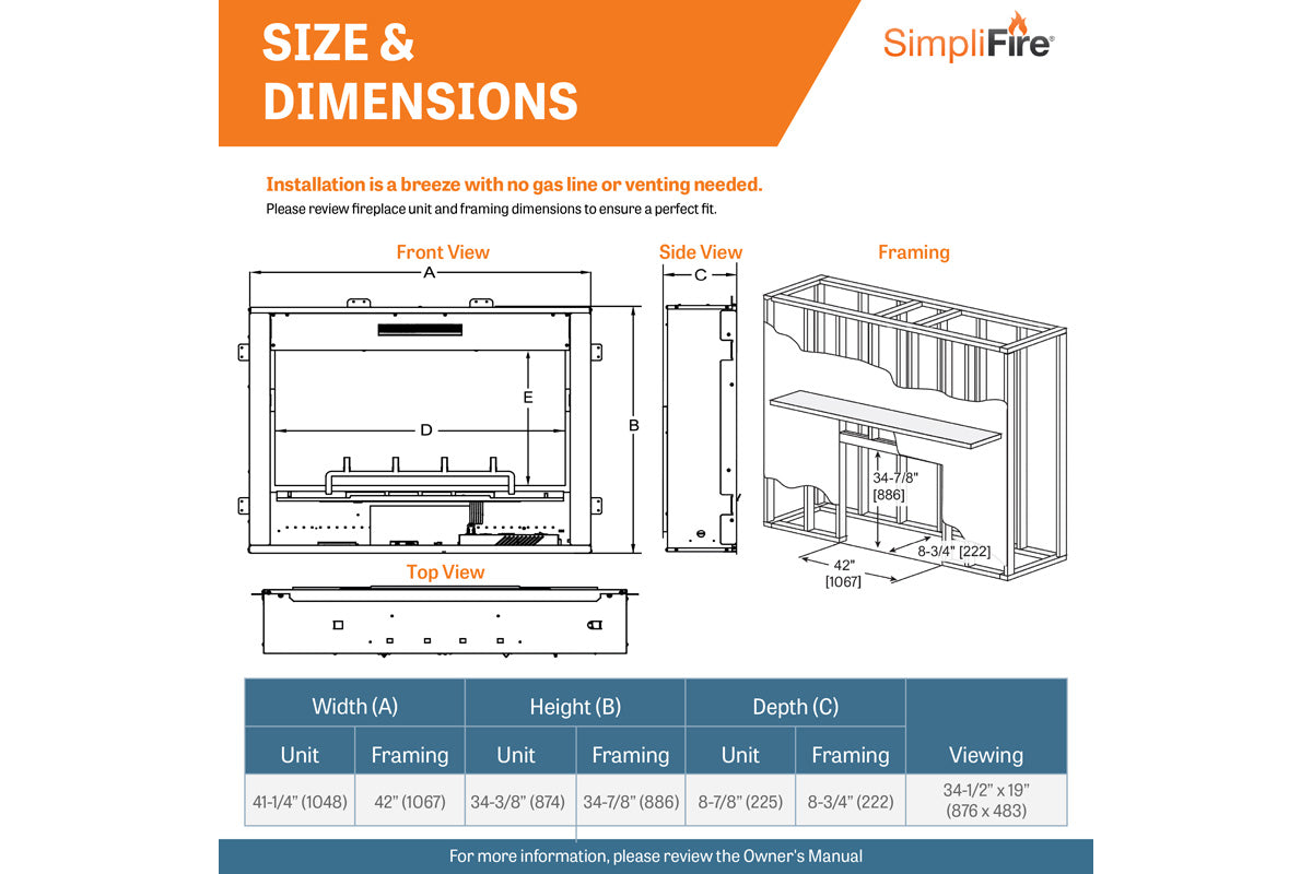SimpliFire Inception 36'' Traditional Smart Electric Fireplace | Folio Front