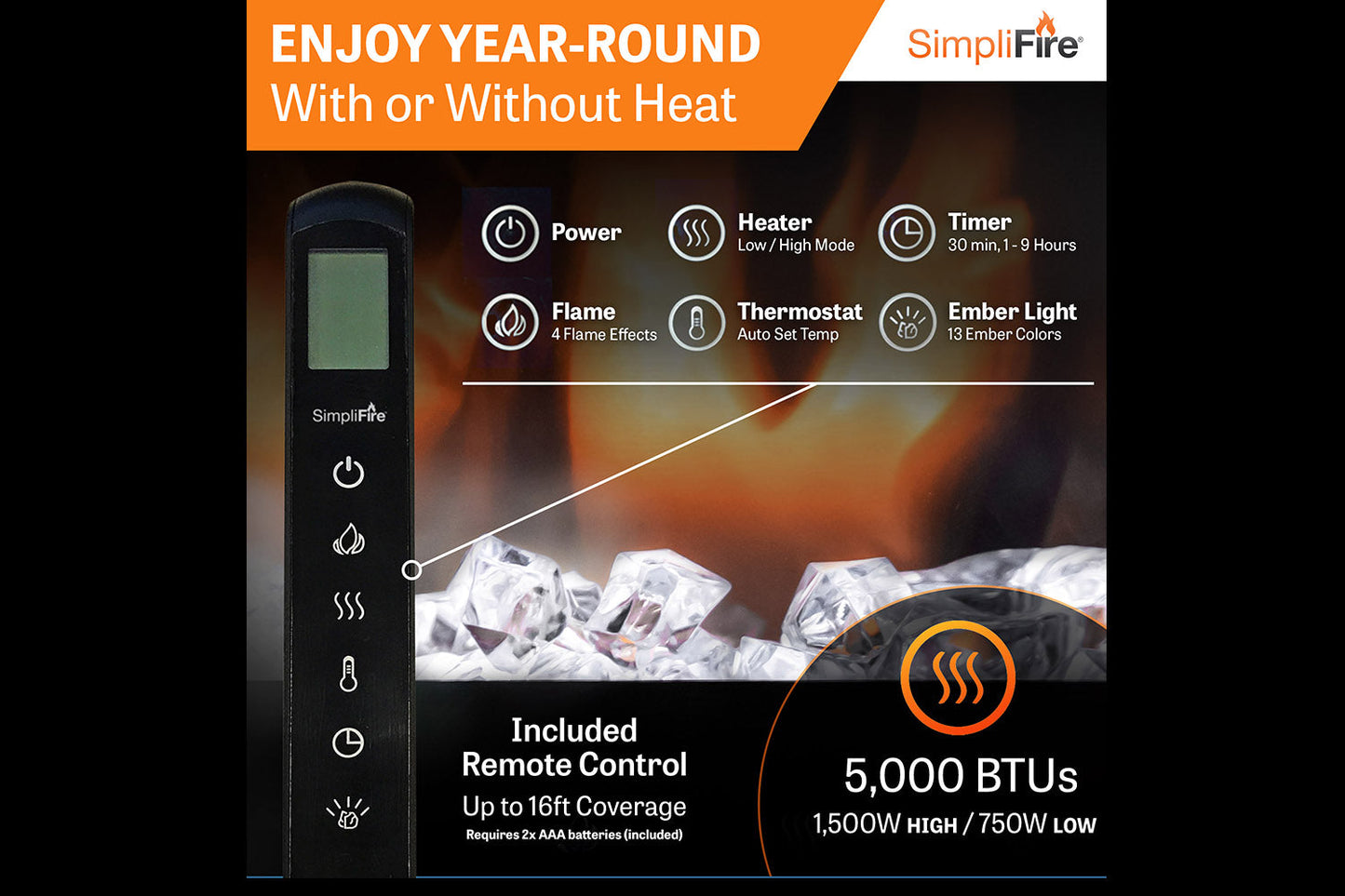 SimpliFire Scion Trinity 50" Electric Fireplace Wall Mount Mantel Package