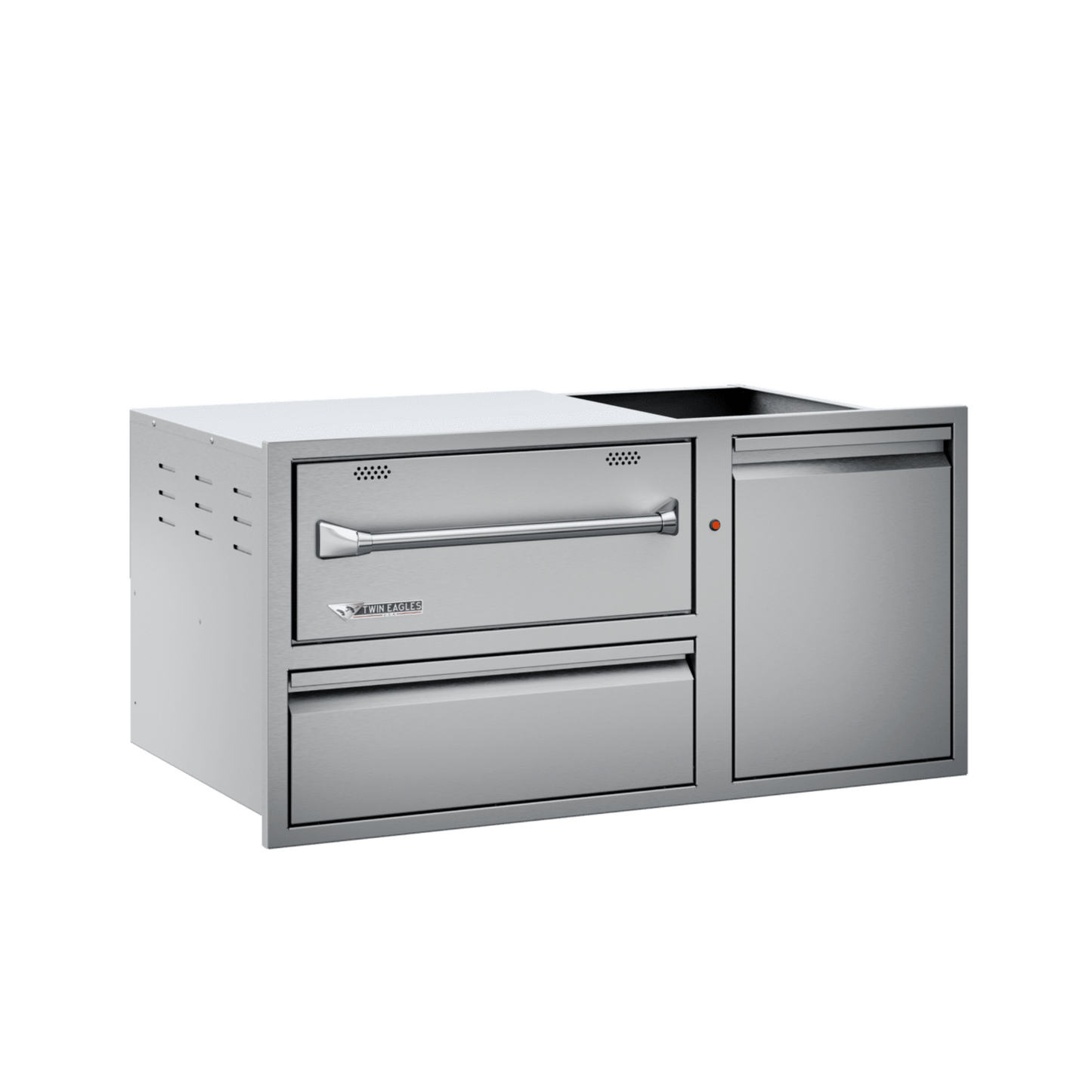 Twin Eagles 42-Inch Built-In 120V Electric Outdoor Warming Drawer with Utility Drawer & Roll-Out Trash/Propane Tank Bin