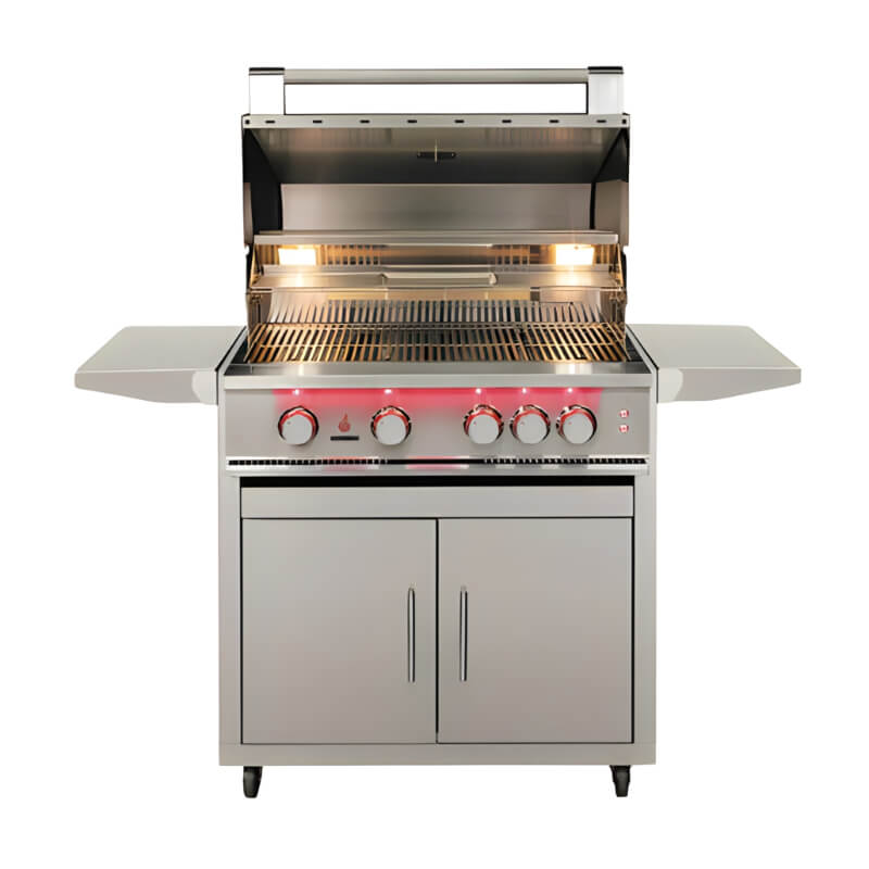 TrueFlame 32-Inch Stainless Steel Deluxe Grill Cart with Fold-Down Side Shelves - CART-TF-32DC