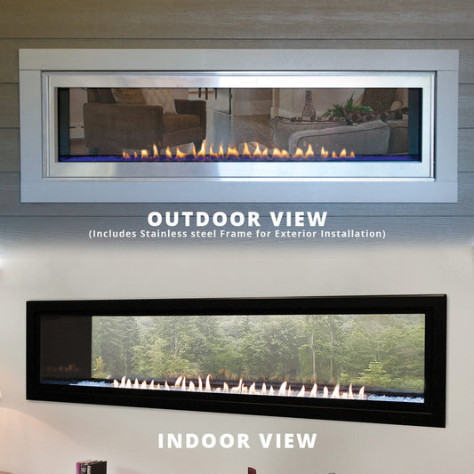 Empire 60 Inch Boulevard Vent Free Linear See-Through Indoor/Outdoor Gas Fireplace with Barrier and Intermittent Pilot with Thermostatic Remote Control - VFLB60SP90