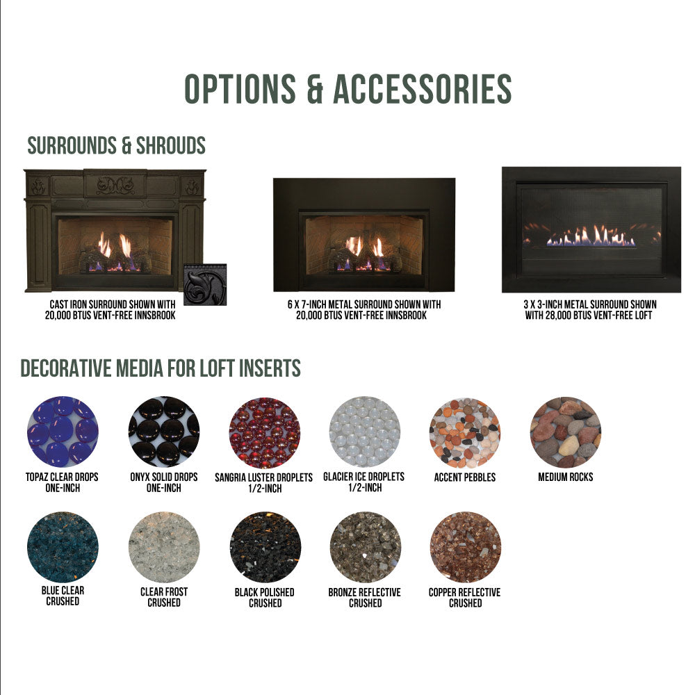 Empire Innsbrook 28 Inch Vent Free Fireplace Insert with Log Set and Banded Brick Liner - VFPC28IN
