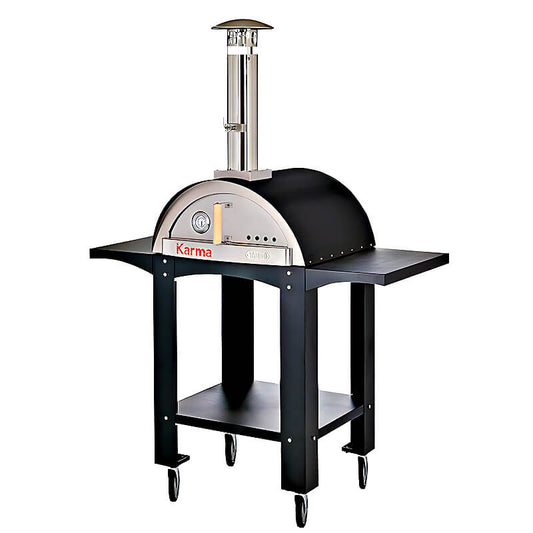WPPO Karma 25 Inch Black Wood Fired Pizza Oven with Black Cart - WKK-01S-WS-Black