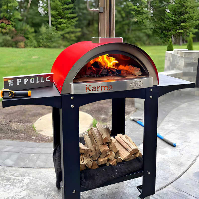 WPPO Karma 25 Inch Red Wood Fired Pizza Oven with Black Cart - WKK-01S-WS-Red