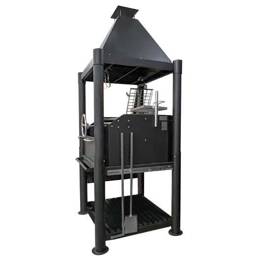 Tagwood BBQ02SIB Premium Freestanding Black Santa Maria Argentine Grill - "The Beast"