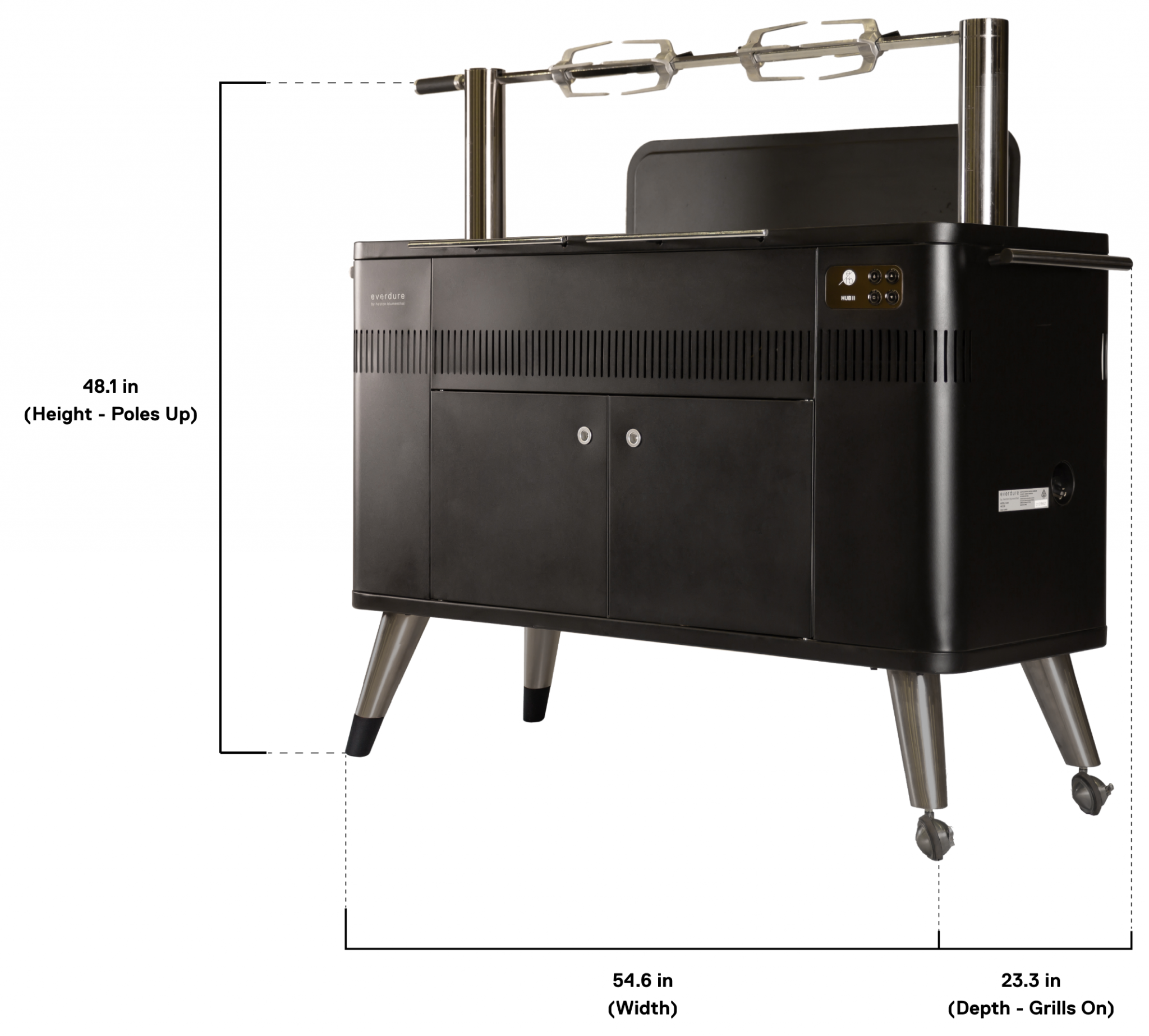 Everdure By Heston Blumenthal HUB II 54-Inch Charcoal Grill With Rotisserie & Electronic Ignition - HBCE3BUS