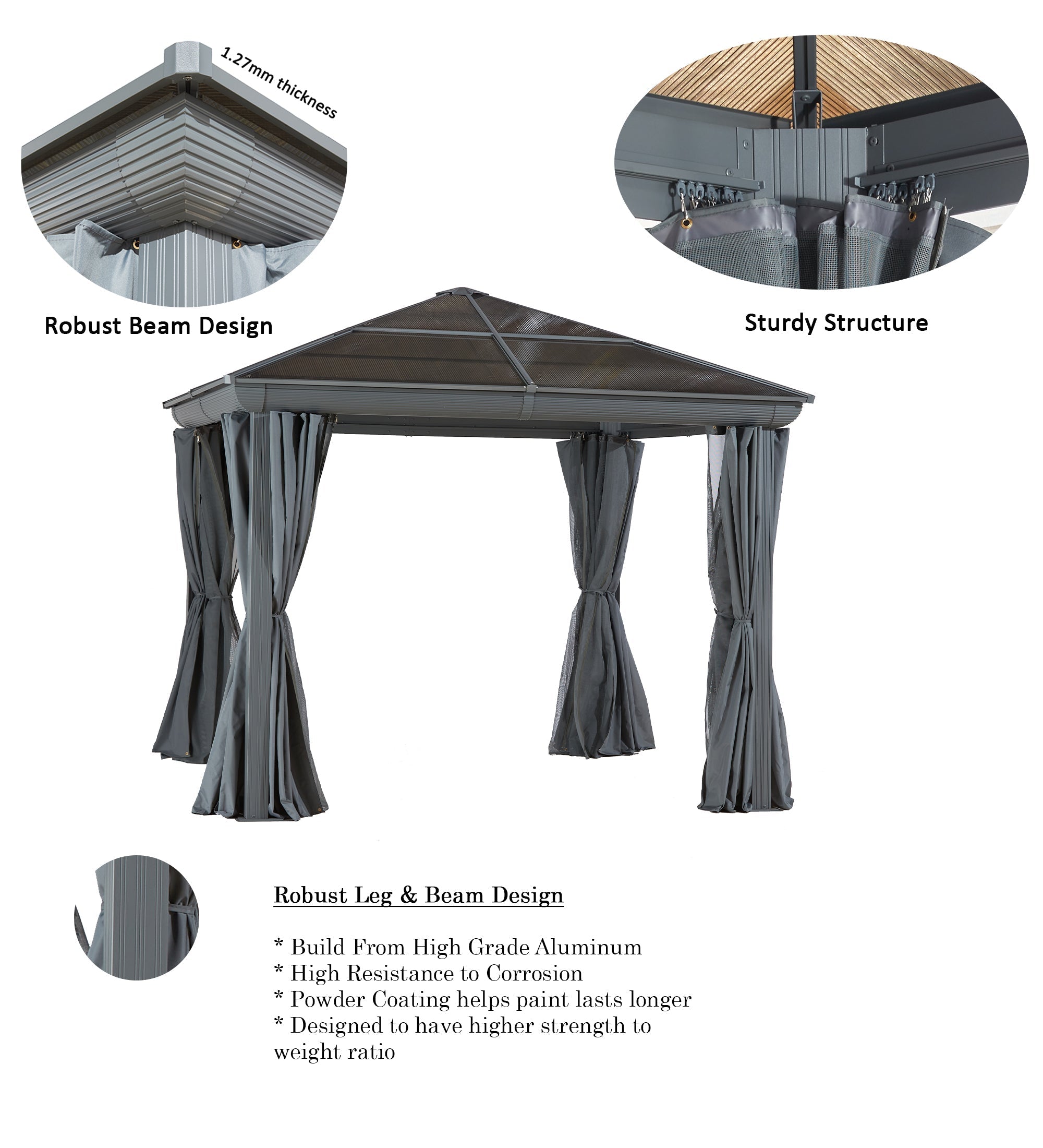 Gazebo Penguin - Venus Brown Gazebo with Polycarbonate Roof