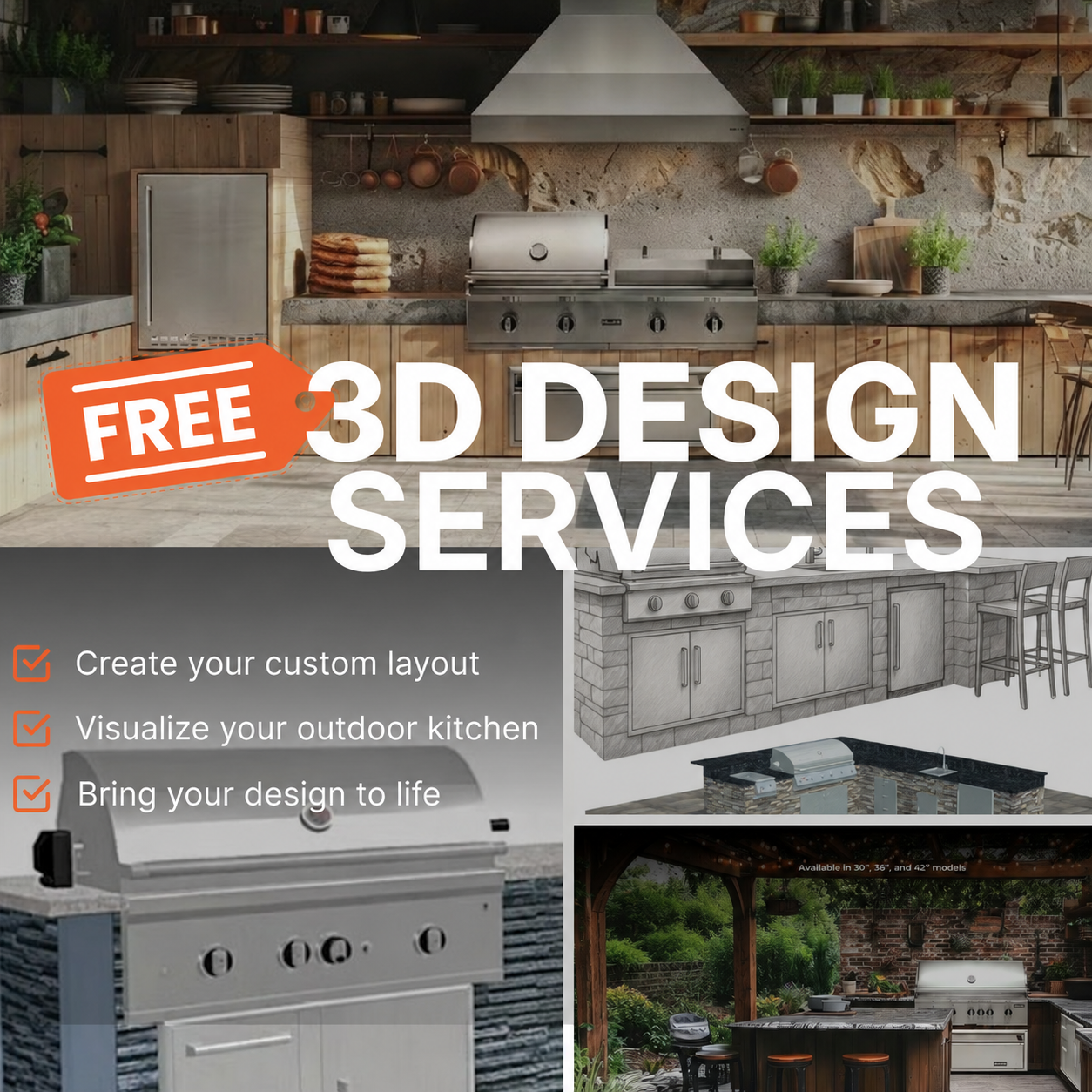 Custom Outdoor Kitchen 3D Design Service (100% Free)