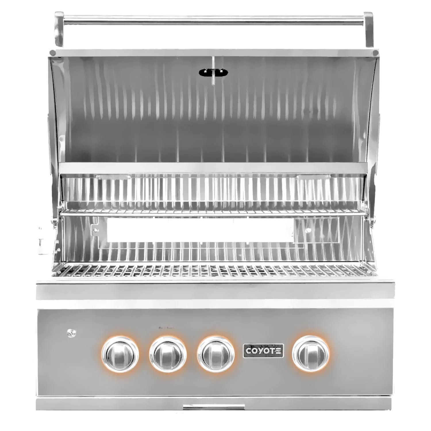 Coyote S-Series 30-Inch 3-Burner Built-In Natural Gas Grill With RapidSear Infrared Burner & Rotisserie - Hood Open