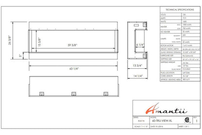 Amantii Panorama Tru View 60-inch 3-Sided View Built In Indoor/Outdoor Electric Fireplace