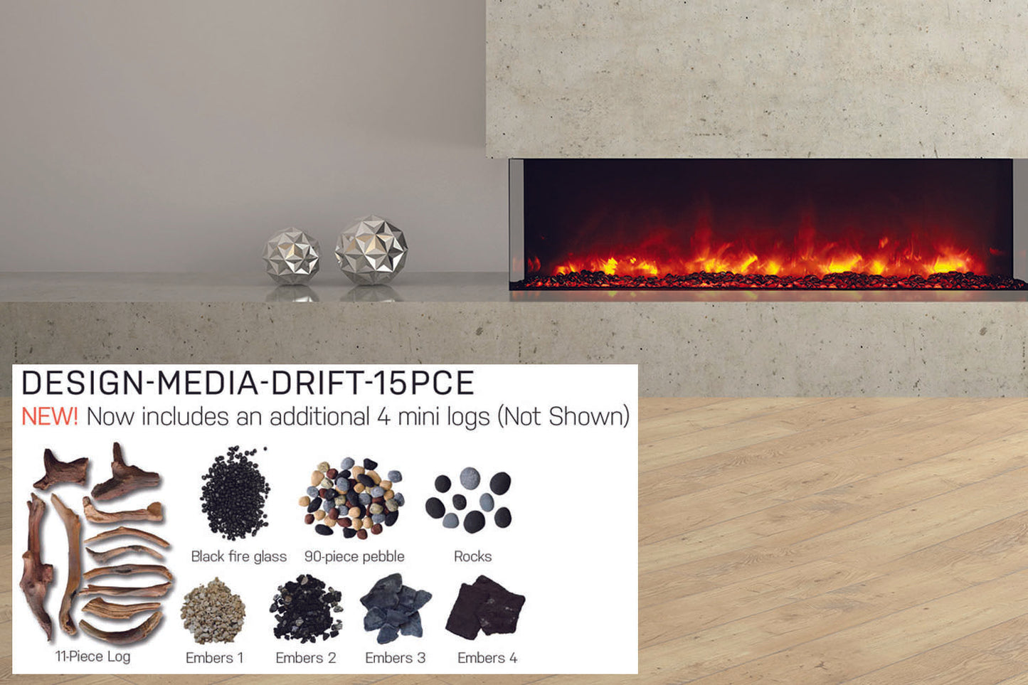 Amantii Panorama Tru View 60-inch 3-Sided View Built In Indoor/Outdoor Electric Fireplace