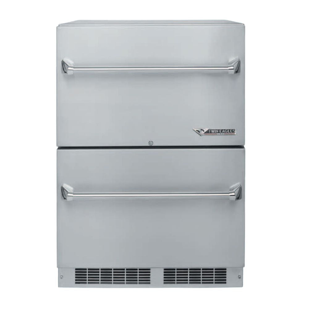 Twin Eagles TE24D 24-in Outdoor Rated Double Drawer Refrigerator - White Background