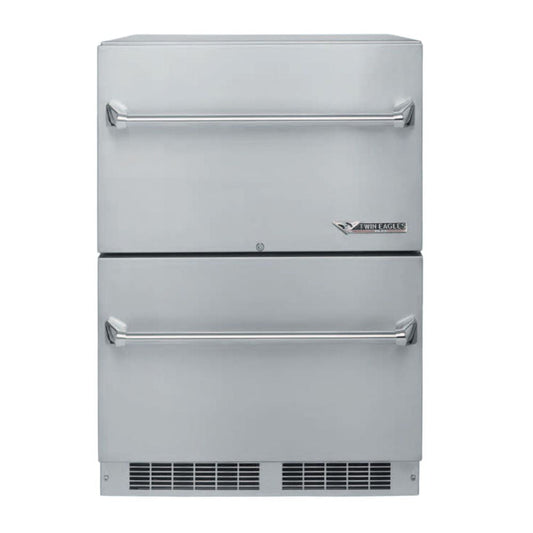 Twin Eagles TE24D 24-in Outdoor Rated Double Drawer Refrigerator - White Background