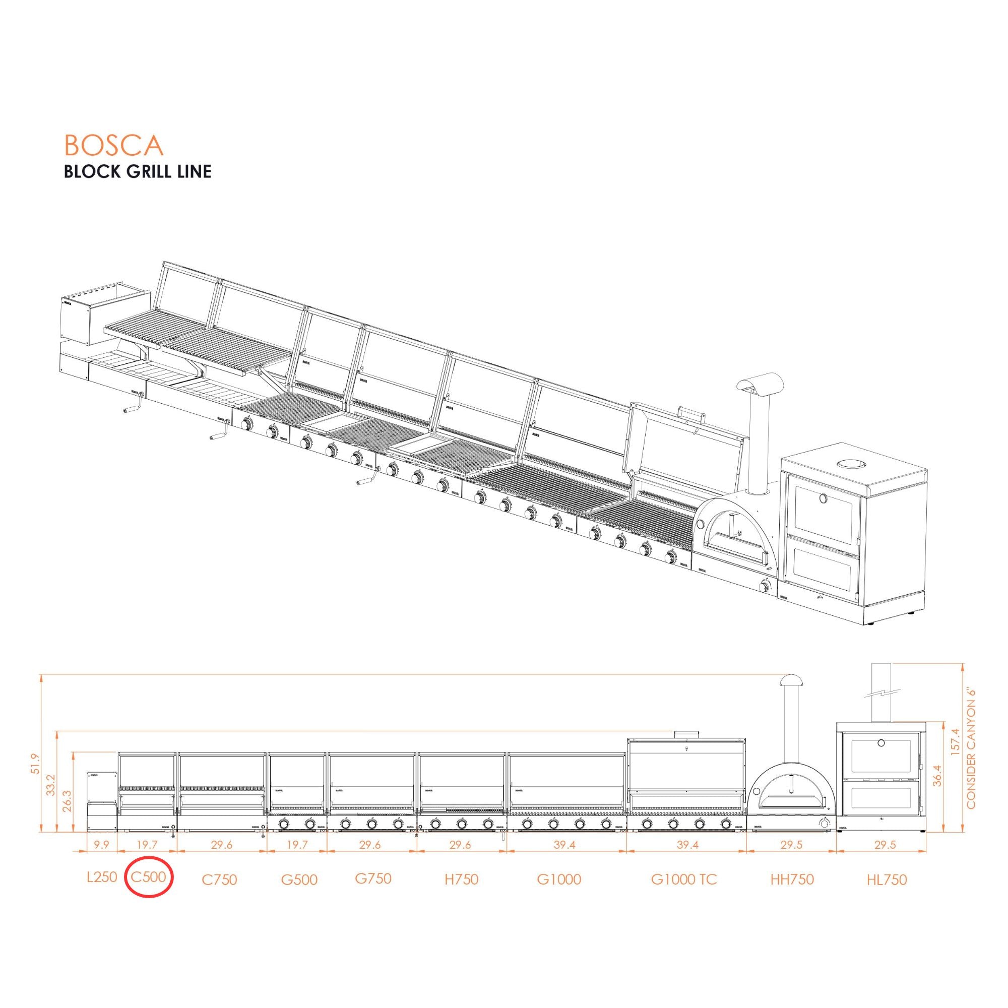 Bosca Block 500 - 20 Inch Built In Wood Fired Grill