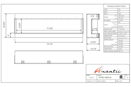 Amantii Panorama Tru View 72-inch 3-Sided View Built In Indoor/Outdoor Electric Fireplace