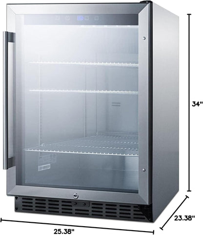 Summit 24” Beverage Center, Outdoor Beverage Refrigerator, 5.0 cu.ft. Capacity, Stainless Steel & Glass- SCR611GLOS