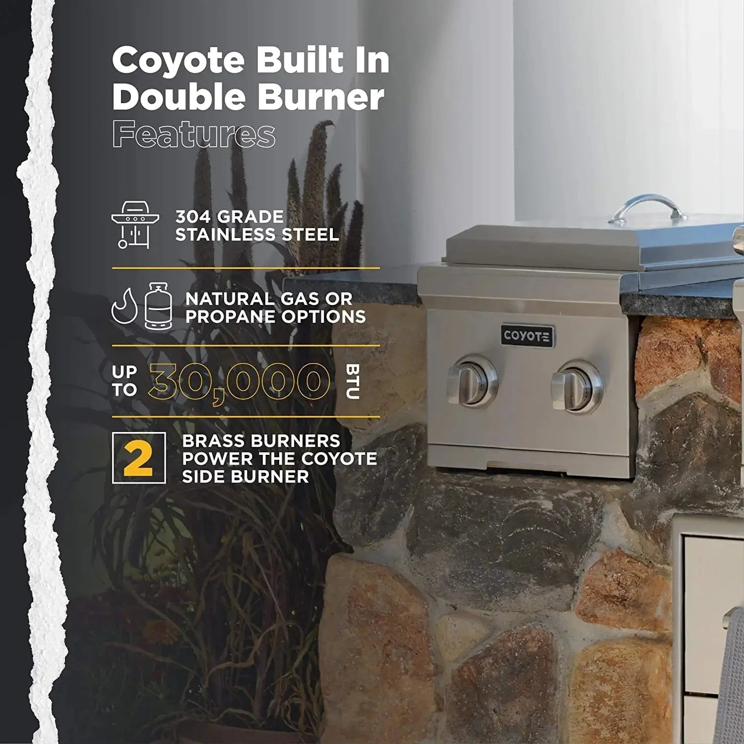 Coyote Built-In Double Side Burner - C1DB LP/NG