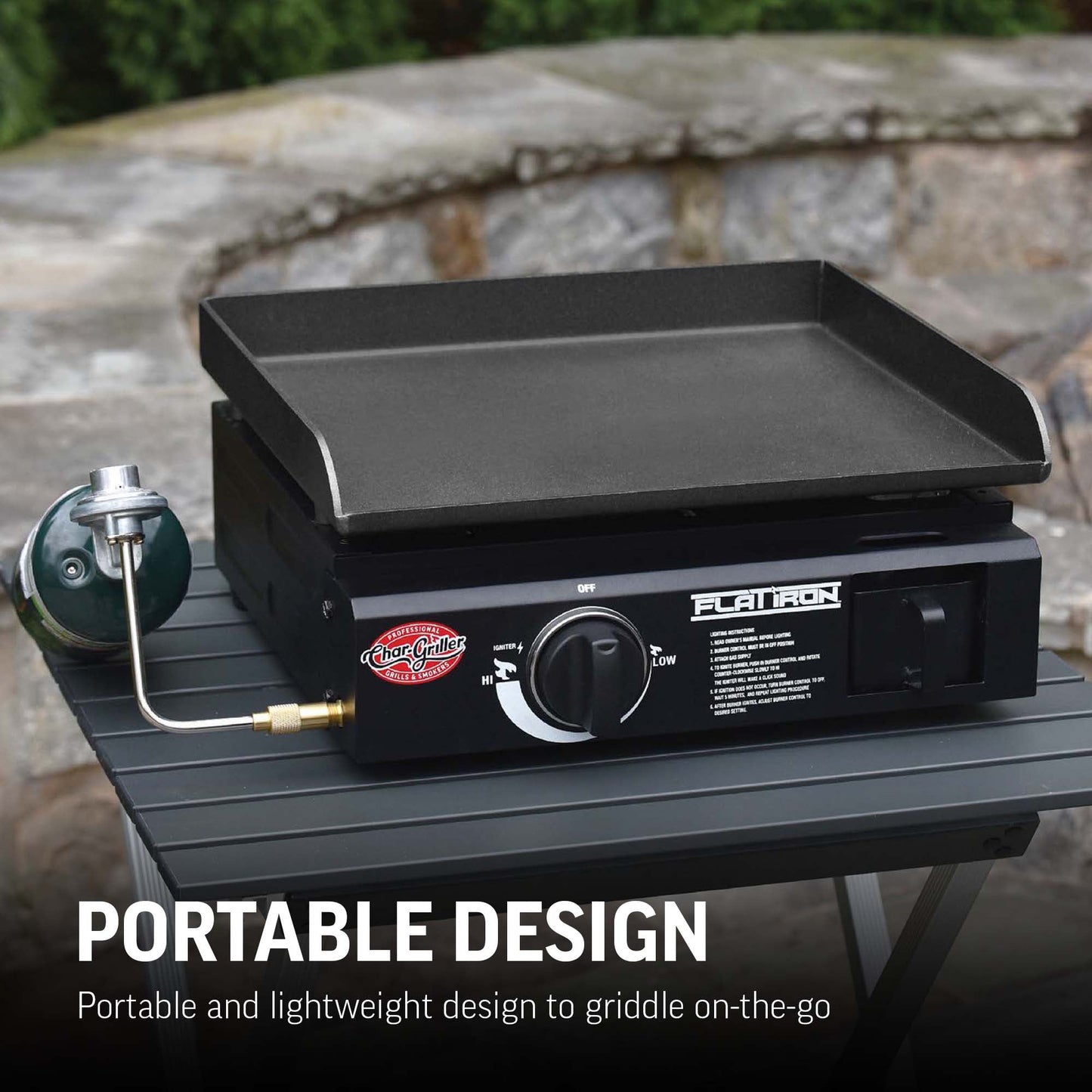 Char-Griller Flat Iron® Portable 17-inch Gas Griddle