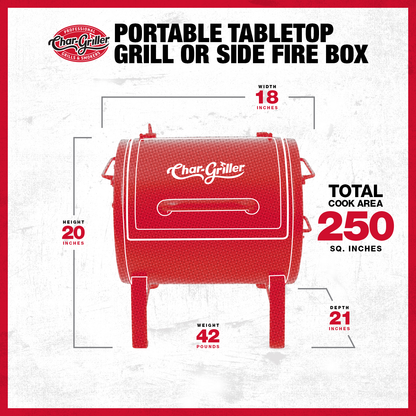 Char-Griller Side Fire Box/Tabletop Charcoal Grill With Metal Handle