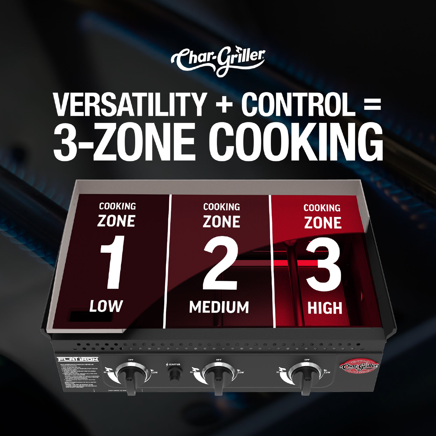 Char-Griller 3-Burner Flat Iron® Gas Griddle (Black)