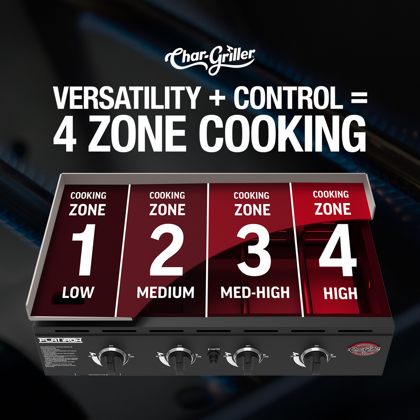 Char-Griller Flat Iron® 4-Burner Premium Gas Griddle