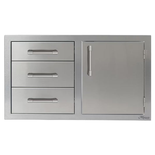 Alfresco 32-Inch Stainless Steel Right-Hinged Soft-Close Door & Triple Drawer Combo