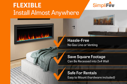 SimpliFire Allusion Slim 60'' Wall Mount / Recessed Electric Fireplace