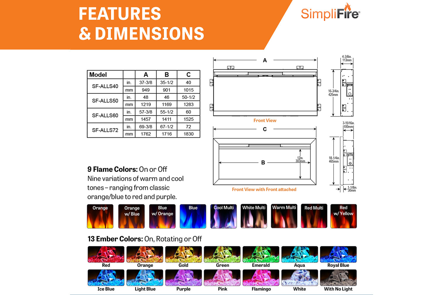 SimpliFire Allusion Slim 50'' Wall Mount / Recessed Electric Fireplace