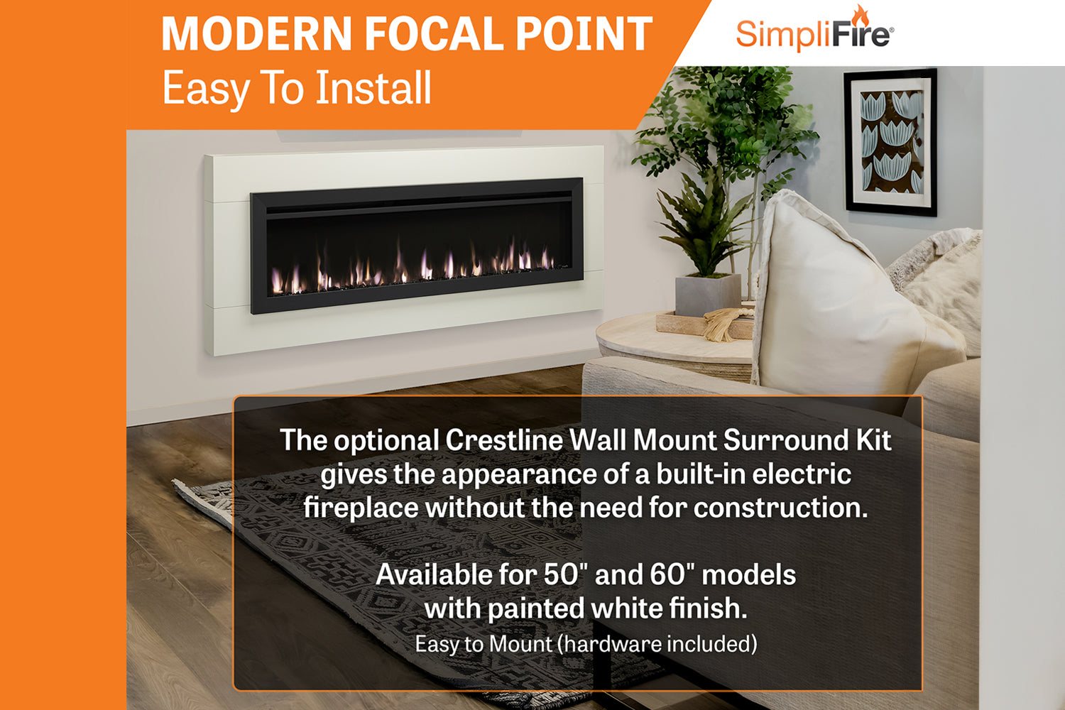 SimpliFire Allusion Slim 50'' Wall Mount / Recessed Electric Fireplace