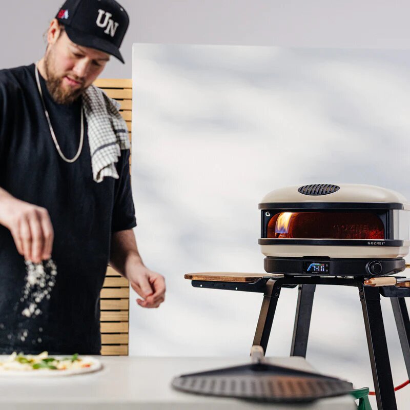 Gozney Arc XL White Pizza Oven on Pizza Stand - Lifestyle Image
