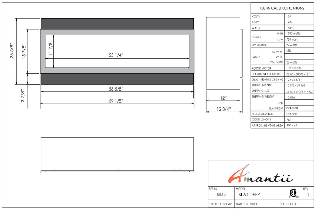 Amantii Panorama 60-inch Deep Built-in Indoor/Outdoor Linear Electric Fireplace